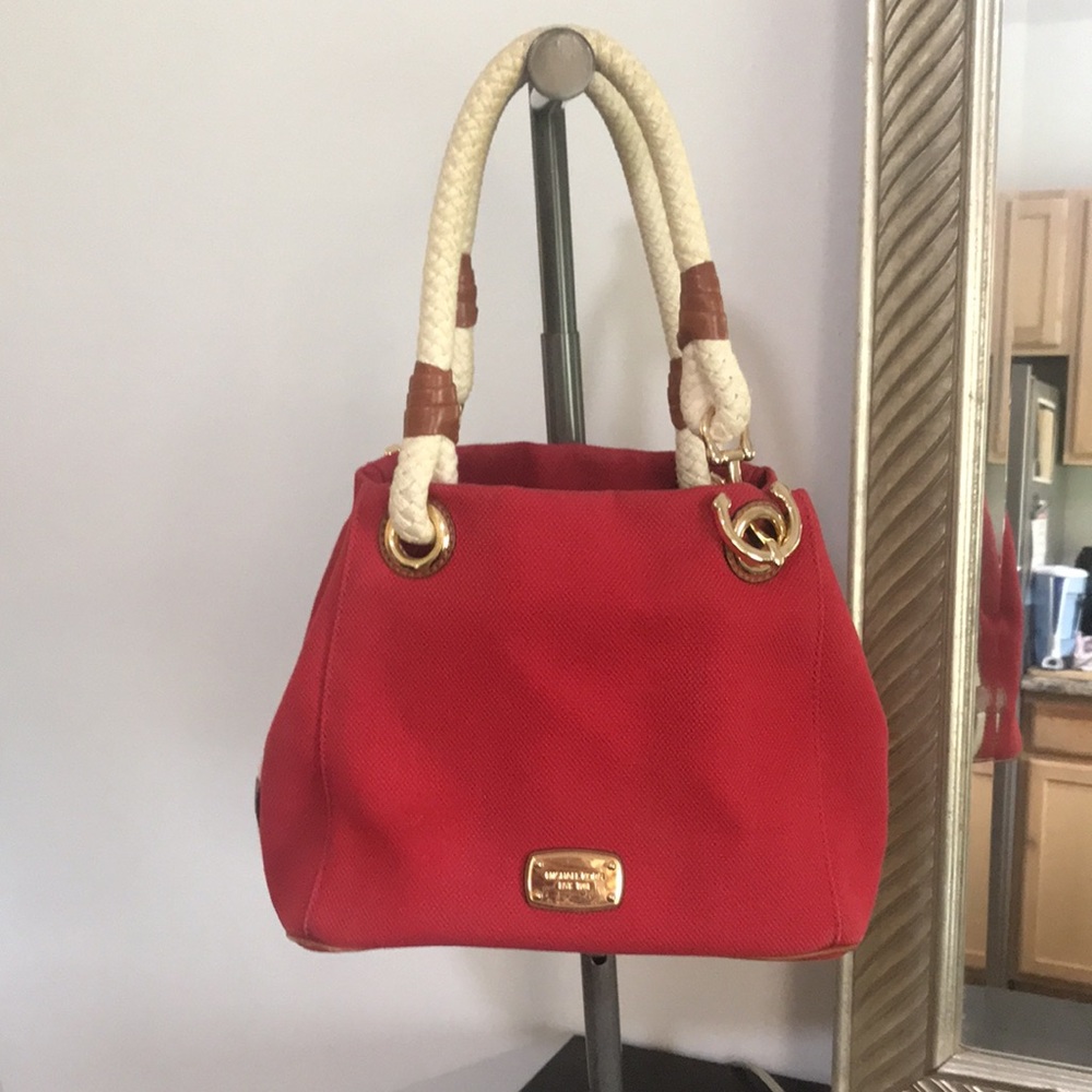 Michael Kors Red Tote with Cream Rope Handles
